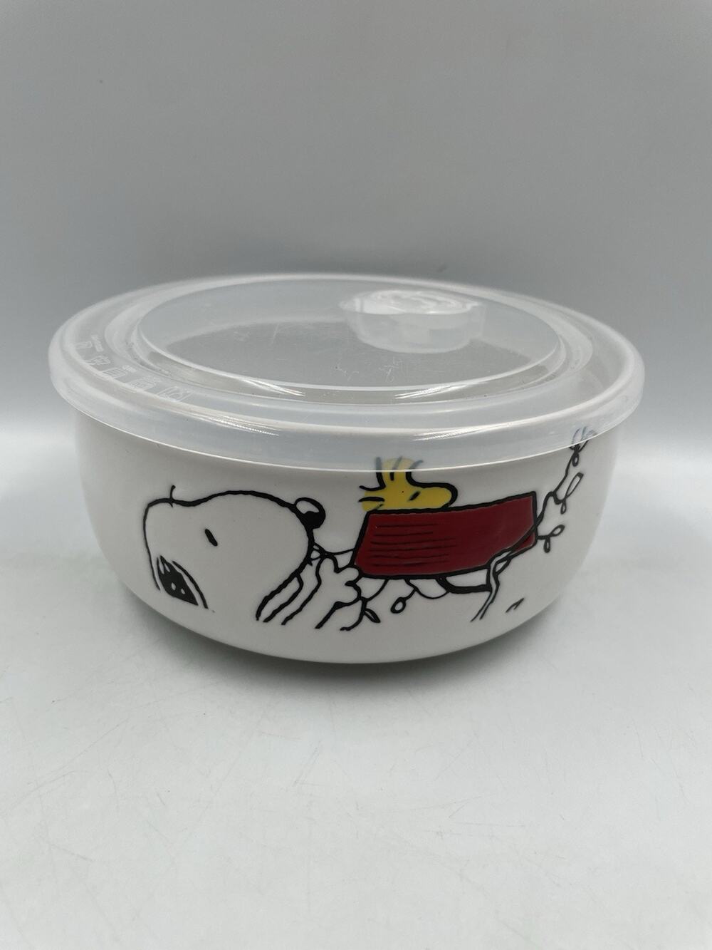 NEW Peanuts Snoopy Woodstock Pressure Lid Ceramic Food Storage Bowl Medium